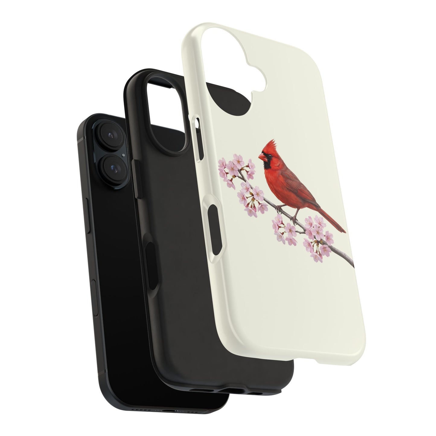 Northern Cardinal & Cherry Blossom Tough iPhone Case Creamy White