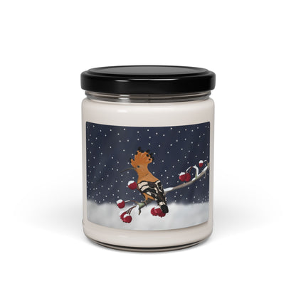 Hoopoe on a Winter Branch Christmas Bird Art Scented Soy Candle, 9oz