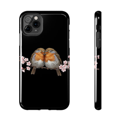 European Robin with Cherry Blossoms iPhone Case – Premium Tough Phone Cover Black