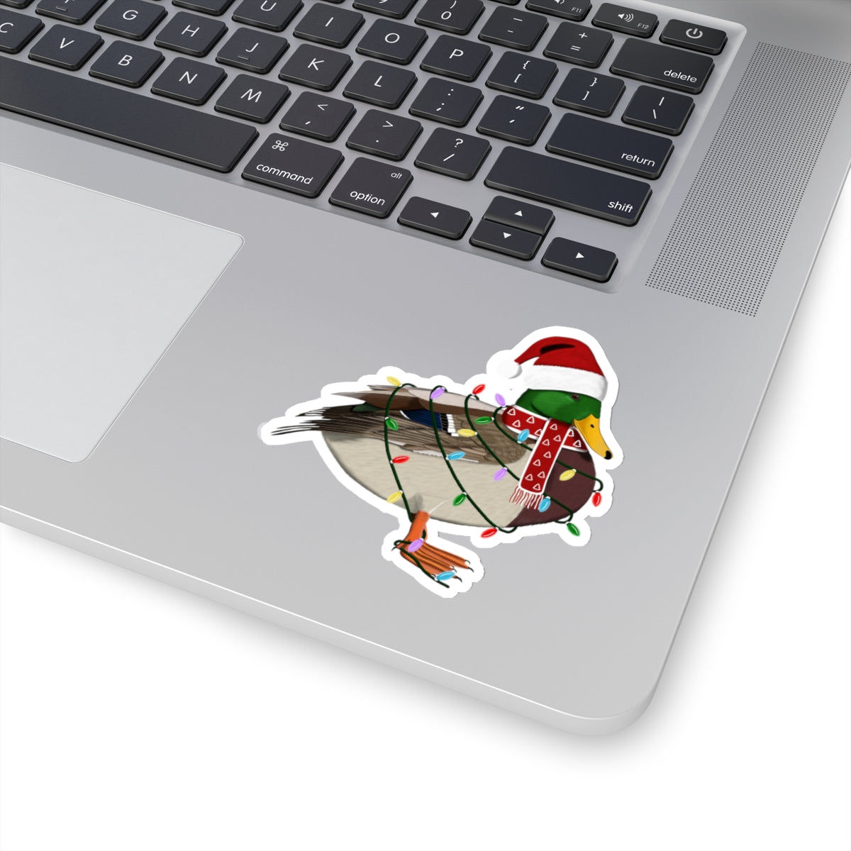 Mallard with Fairy Lights Santa Claus Hat and Scarf Christmas Bird Sticker