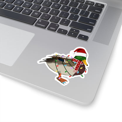 Mallard with Fairy Lights Santa Claus Hat and Scarf Christmas Bird Sticker