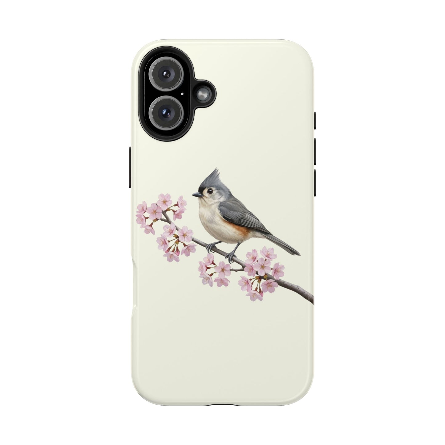 Tufted Titmouse & Cherry Blossom Tough iPhone Case Creamy White