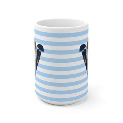 Eule Vogel Tasse als Geschenk zur Einschulung Blau Weiß