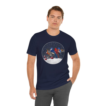 Blue Jay Robin Cardinal Bluebird Wren on a Winter Branch Birdwatcher Christmas Bird T-Shirt