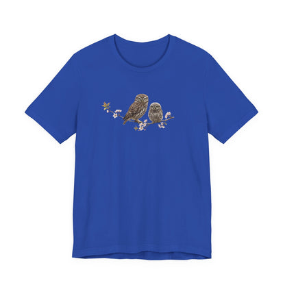 Little Owl & Fledgling T-Shirt | Spring Blossoms Unisex Graphic Tee