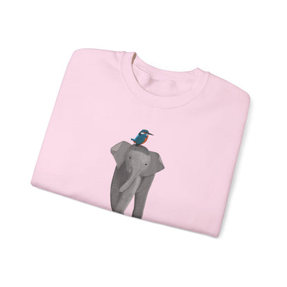 Elephant with Kingfisher Bird Birding & Birdwatching Sweatshirt