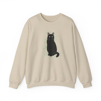 Black Cat with Green Dots Cat Lover Sweatshirt