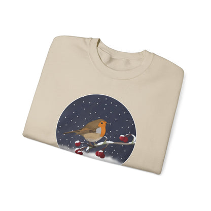 Robin on a Winter Branch Christmas Bird Sweatshirt