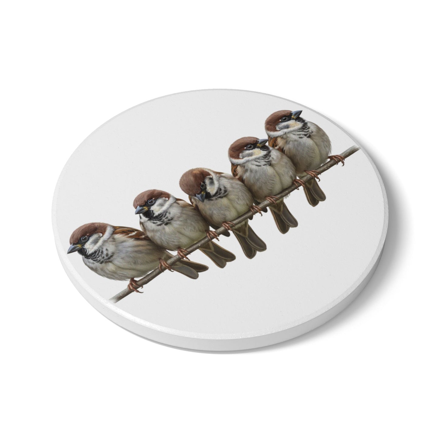 Spatzen Keramik-Untersetzer Vogelmotiv Weiß