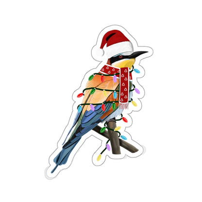 Bee-Eater with Fairy Lights Santa Claus Hat and Scarf Christmas Bird Sticker