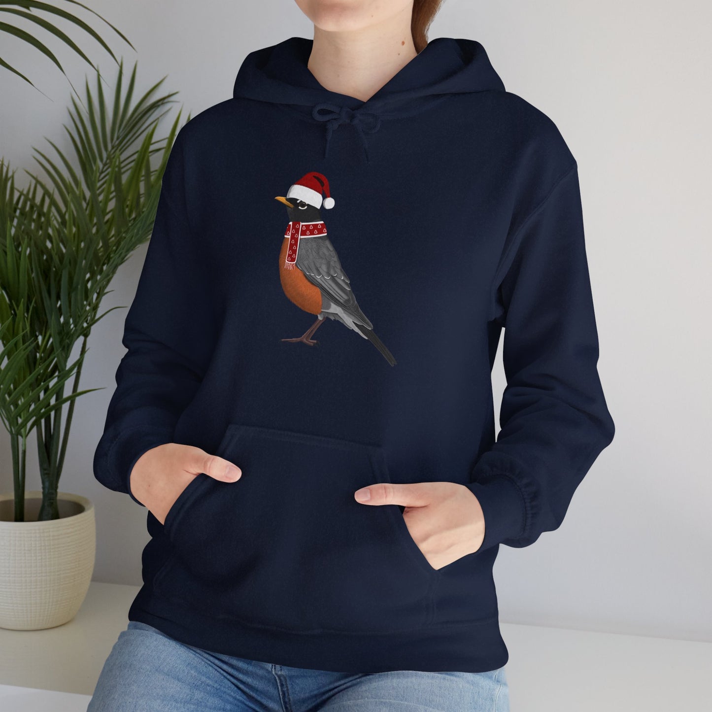 Robin Christmas Bird with Santa Hat Birdwatcher Birdlover Hoodie