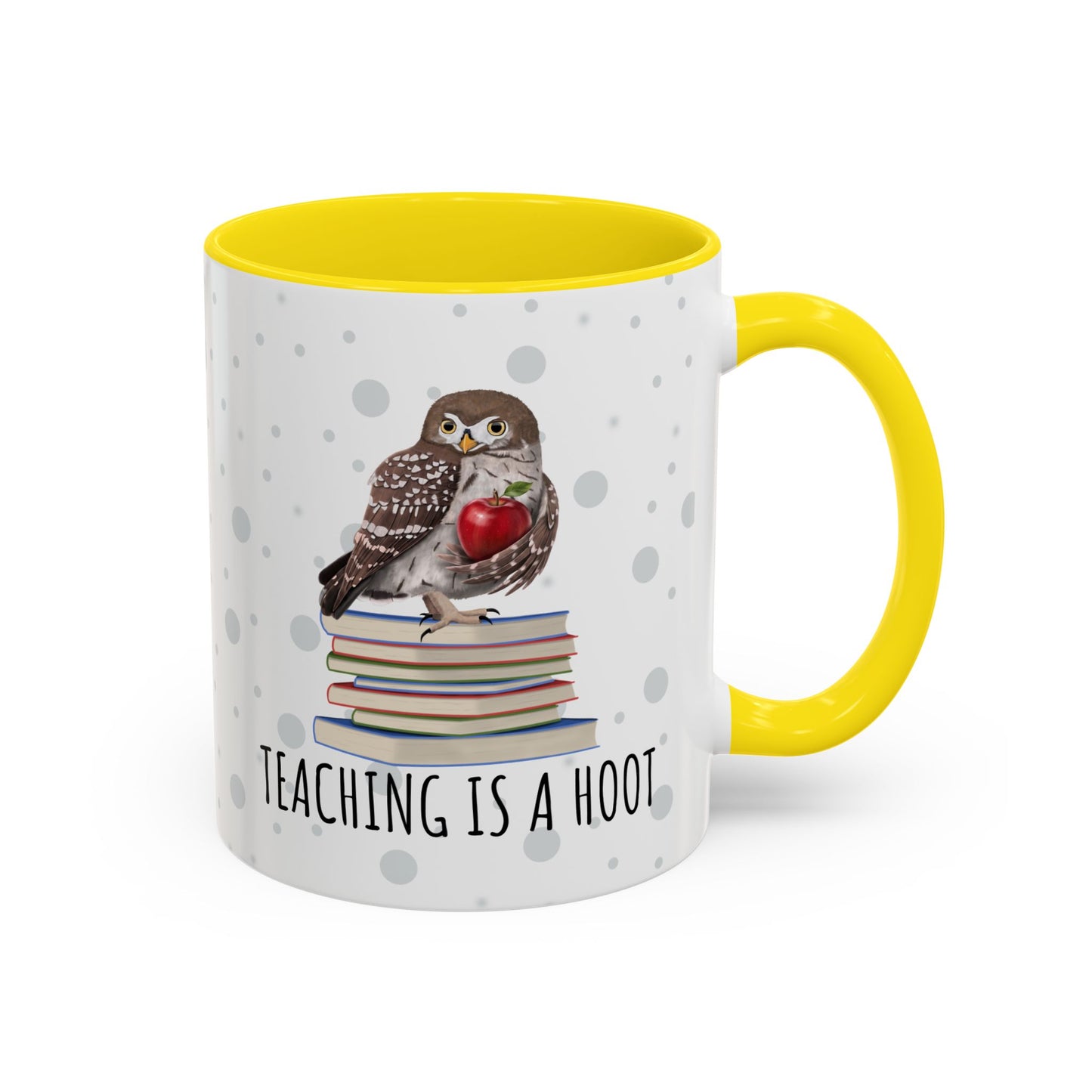Cute Owl on Books Teacher Mug – Teaching is a Hoot – Two-Tone Classroom Coffee Cup