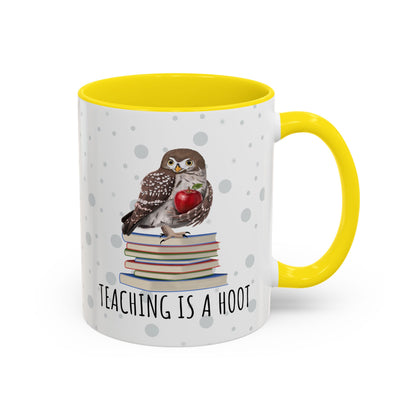 Cute Owl on Books Teacher Mug – Teaching is a Hoot – Two-Tone Classroom Coffee Cup
