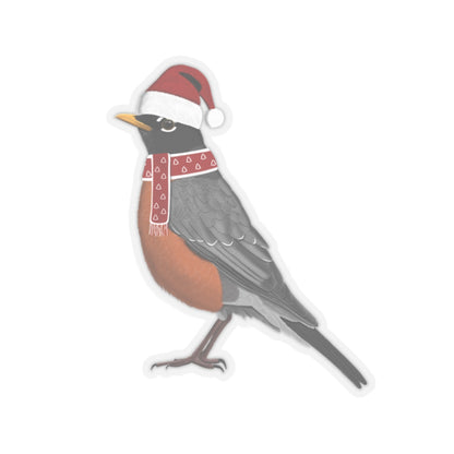 Robin with Santa Claus Hat and Scarf Christmas Bird Sticker