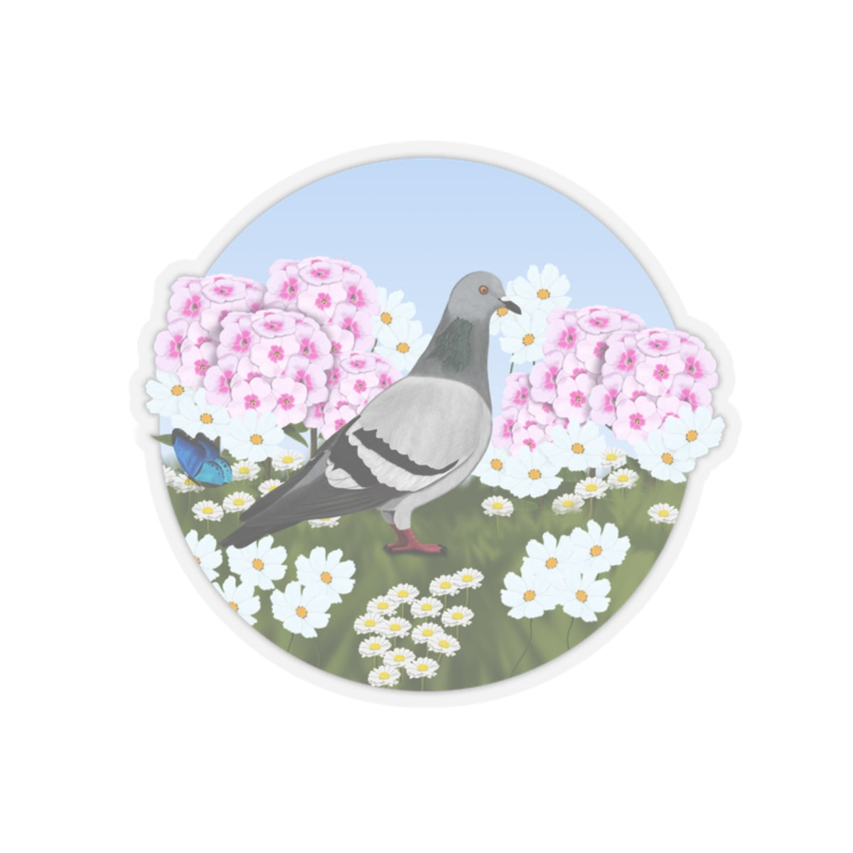 Pigeon Summer Flowers Bird Kiss-Cut Sticker