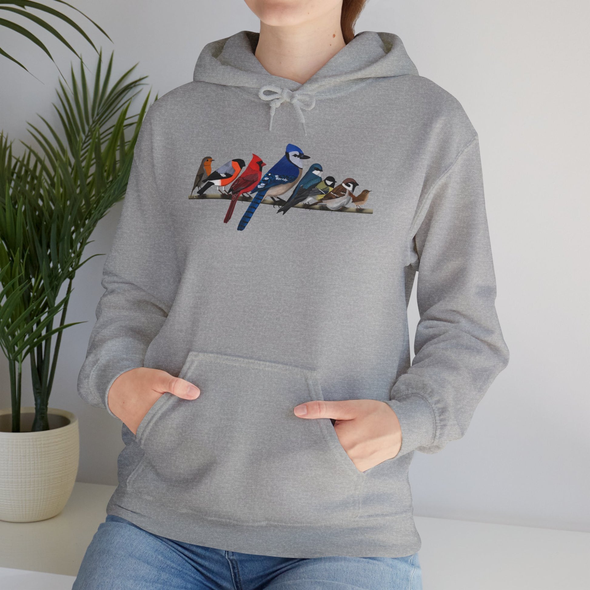 Garden Birds on a Branch Blue Jay Cardinal Bullfinch Hoodie - jz.birds