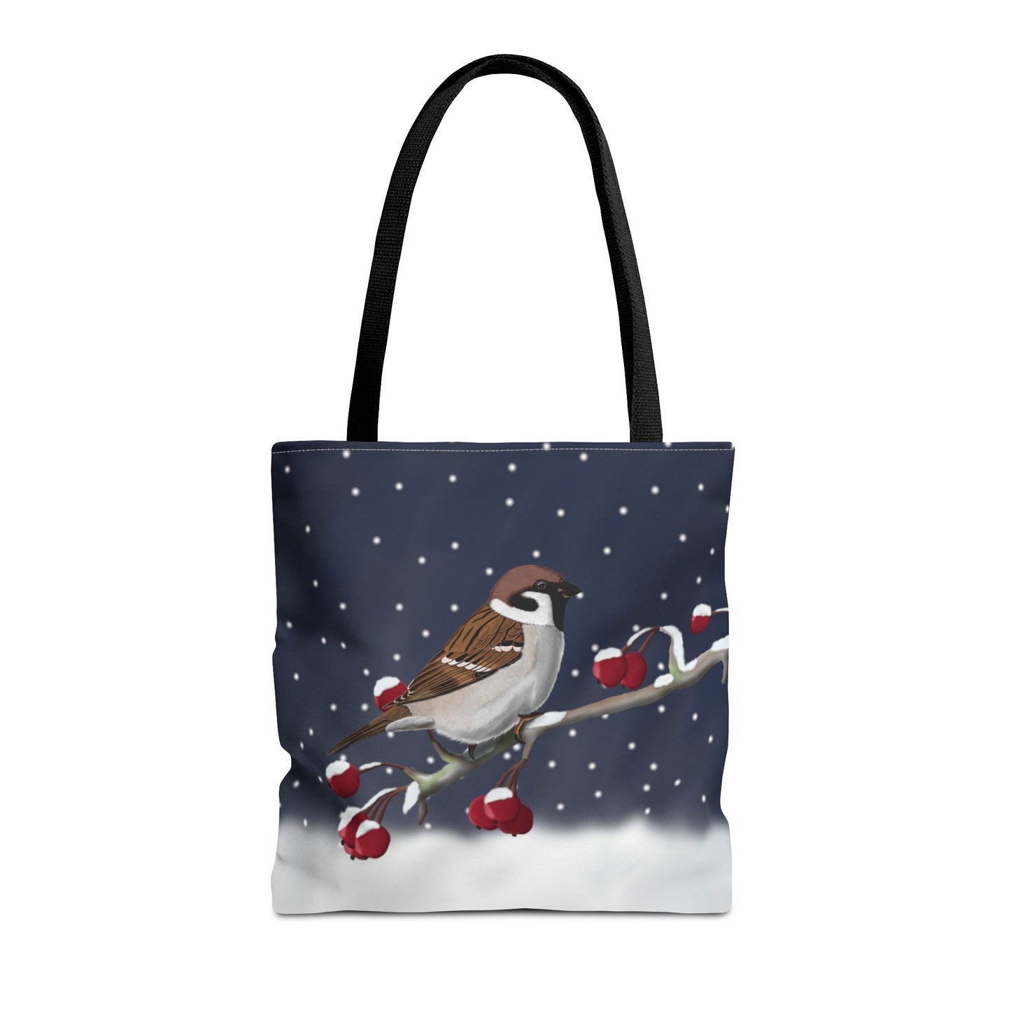 Tree Sparrow on a Winter Branch Christmas Bird Tote Bag 16"x16"