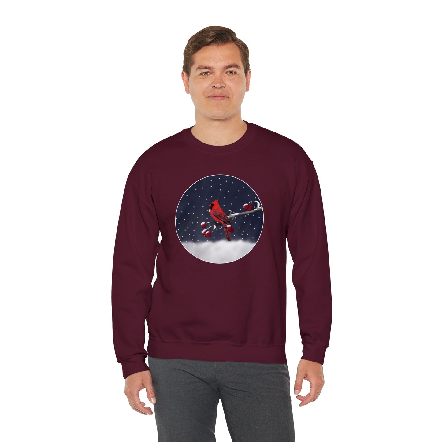 Cardinal on a Winter Branch Christmas Bird Sweatshirt