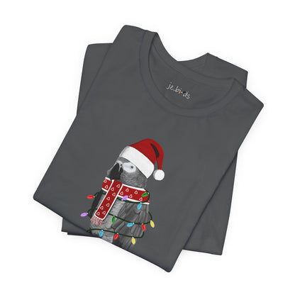 Grey Parrot with Fairy Lights Christmas Bird T-Shirt