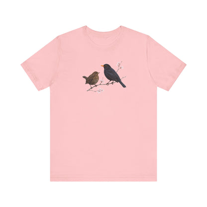 Amsel & Jungvogel T-Shirt | Frühlingsblüten Vogelmotiv für Vogelbeobachter