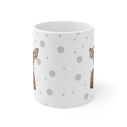Rehkitz Tasse mit Rotkehlchen Tiermotiv Punkte Grau