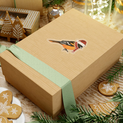 Baltimore Oriole with Santa Claus Hat and Scarf Christmas Bird Sticker