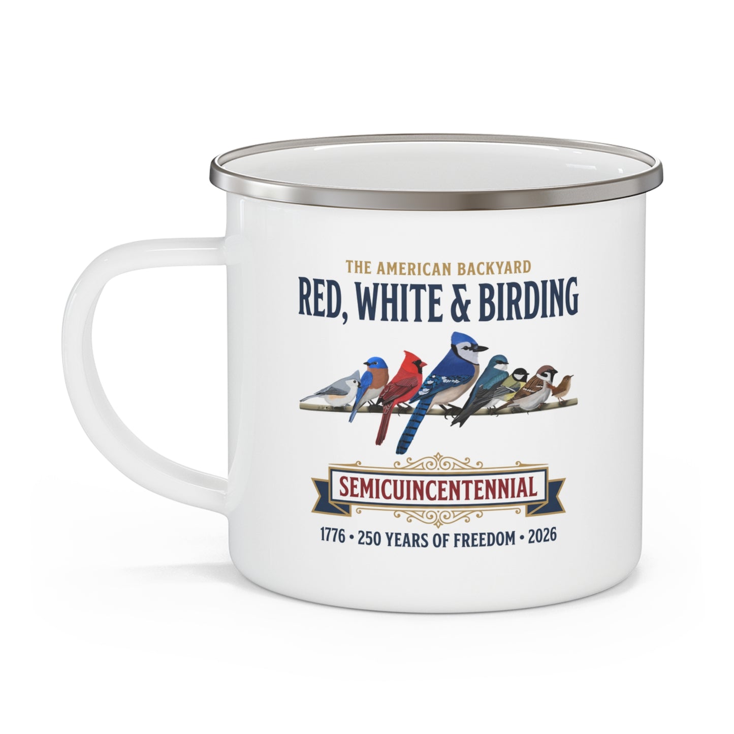 Red, White & Birding Vintage Enamel Camp Mug | 250th Anniversary