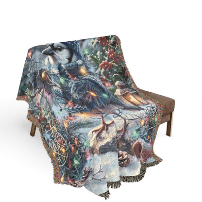 Blue Jay Woven Blanket – Tangled Lights Christmas Throw