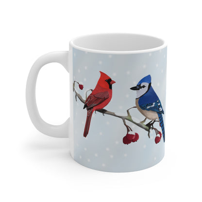 Blue Jay Cardinal Winter Bird Ceramic Mug 11oz