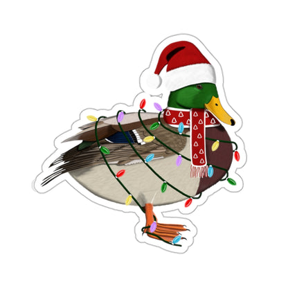 Mallard with Fairy Lights Santa Claus Hat and Scarf Christmas Bird Sticker