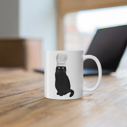 Black Cat Kitchen Chef Cat Lover Ceramic Mug White