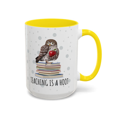 Cute Owl on Books Teacher Mug – Teaching is a Hoot – Two-Tone Classroom Coffee Cup