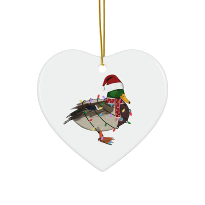 Mallard as Santa Ceramic Bird Christmas Ornament | Durable Double-Sided Bird Lover Decor