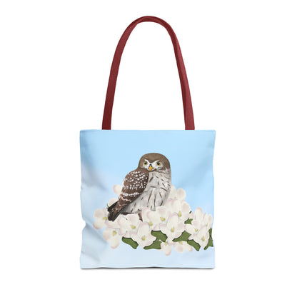 Little Owl in Spring Blossoms Bird Tote Bag 16"x16"
