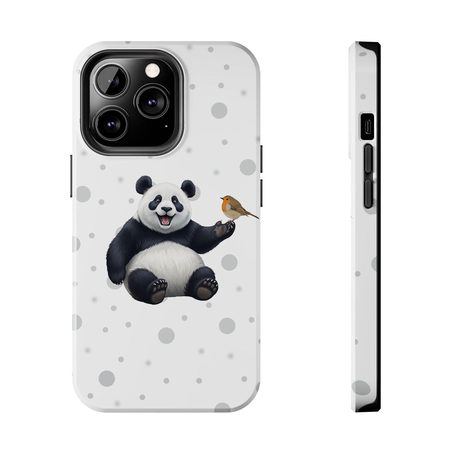 Cute Panda Bear with European Robin Animal iPhone Case - Dual-Layer PC/TPU Protective Cover for iPhone