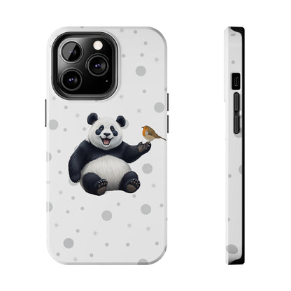 Cute Panda Bear with European Robin Animal iPhone Case - Dual-Layer PC/TPU Protective Cover for iPhone