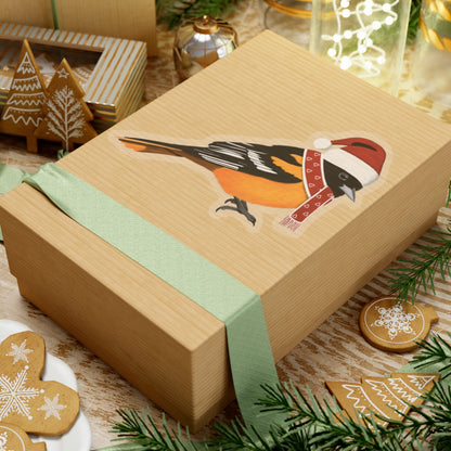 Baltimore Oriole with Santa Claus Hat and Scarf Christmas Bird Sticker