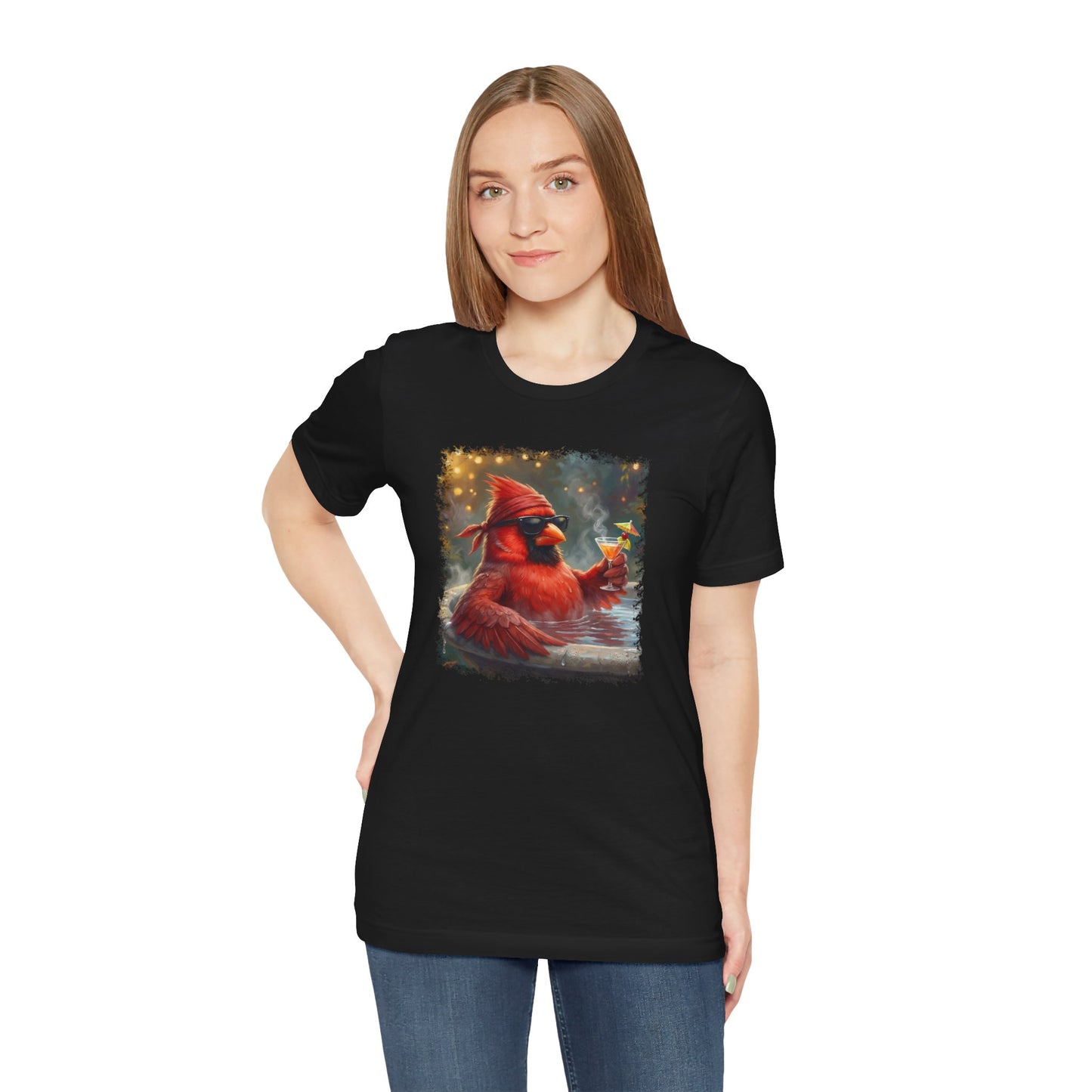 Cardinal Chilling in the Birdbath – Premium Unisex Bird Lovers T-Shirt