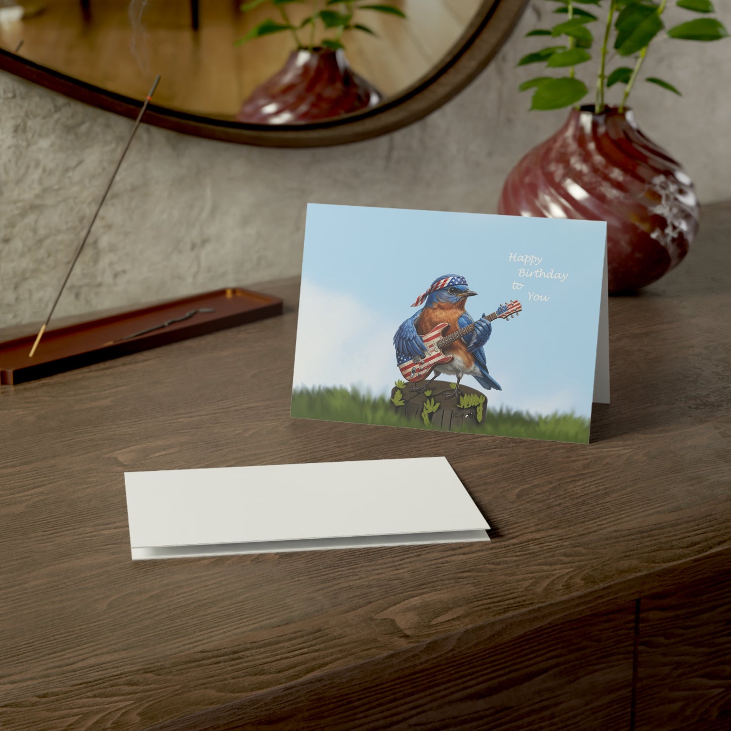 Bluebird with Guitar Birthday Card – Premium Matte Happy Birthday Bird Greeting Card