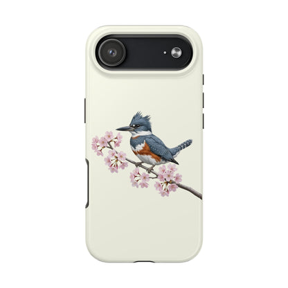 Belted Kingfisher & Cherry Blossom Tough iPhone Case Creamy White