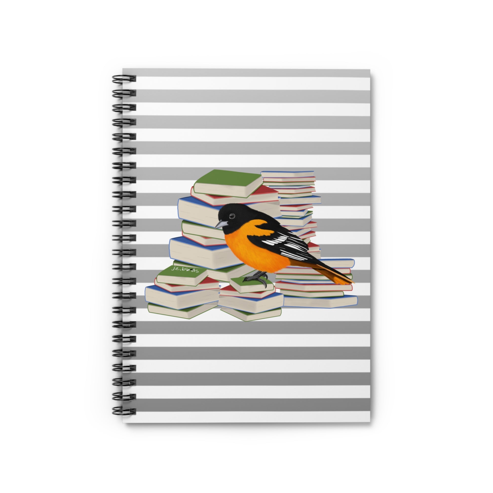 Baltimore Oriole Bird with Books Birdlover Bookworm Spiral Notebook Ruled Line