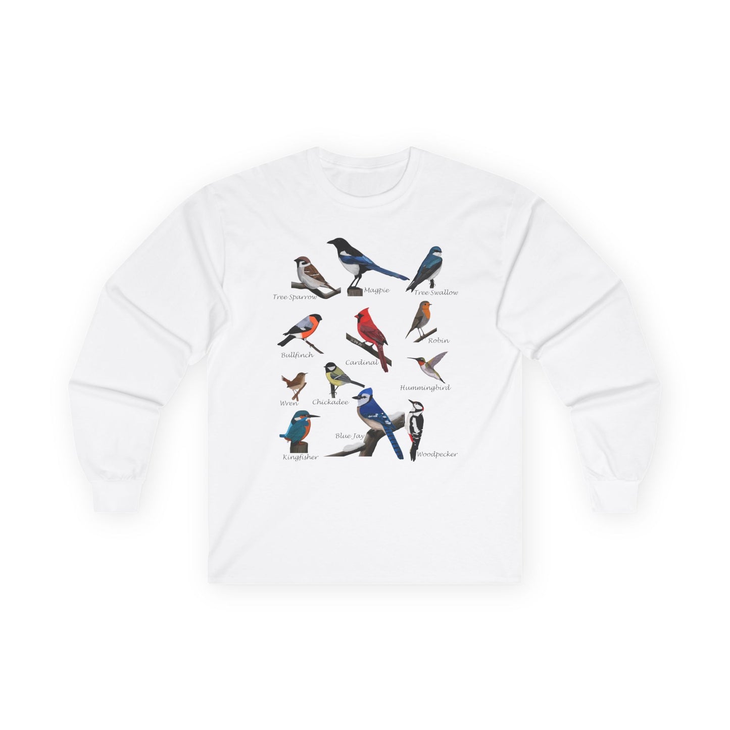 Blue Jay Cardinal Robin Hummingbird Birdwatching Cotton Long Sleeve T-Shirt