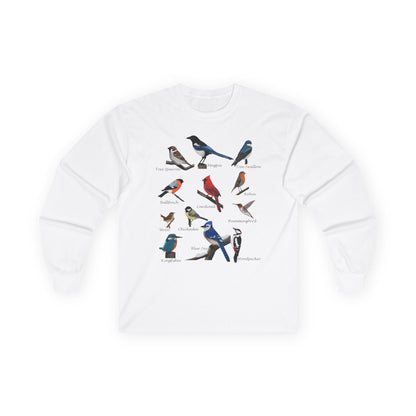 Blue Jay Cardinal Robin Hummingbird Birdwatching Cotton Long Sleeve T-Shirt