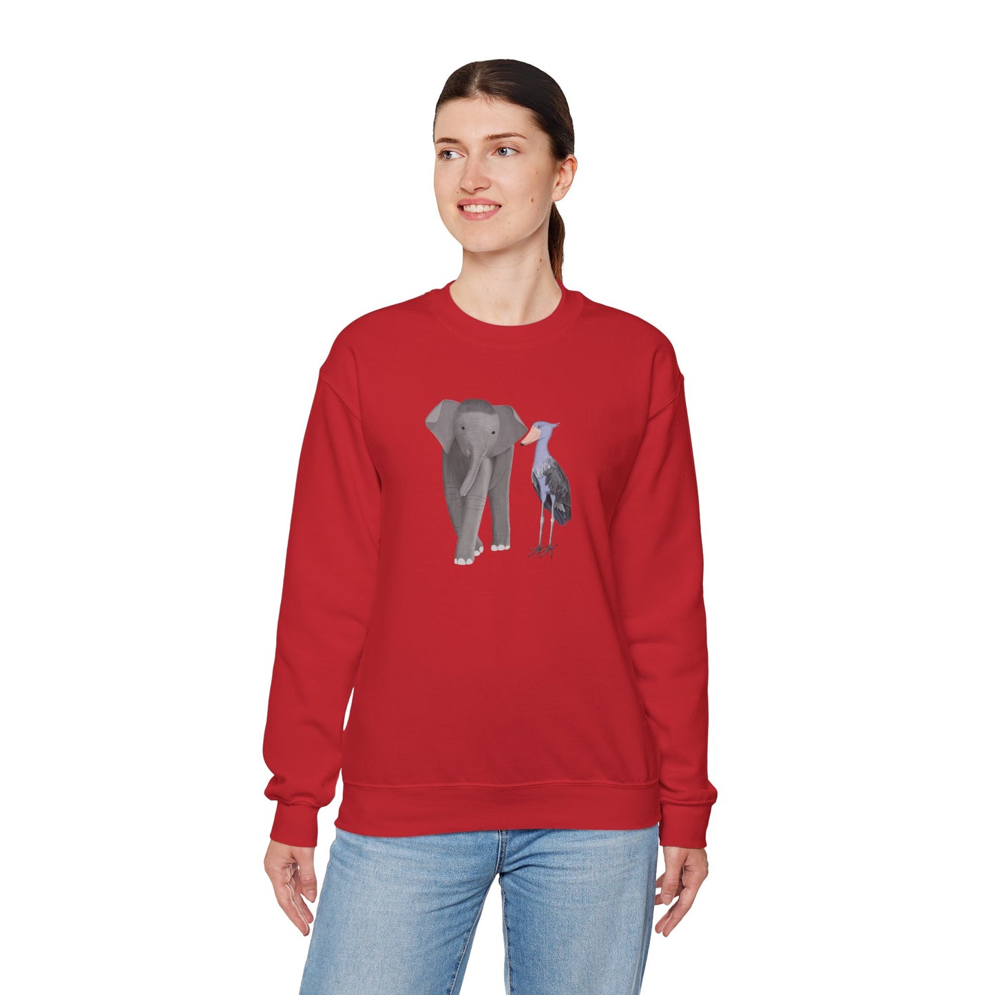 Elephant with Shoebill Bird Birding & Birdwatching Sweatshirt