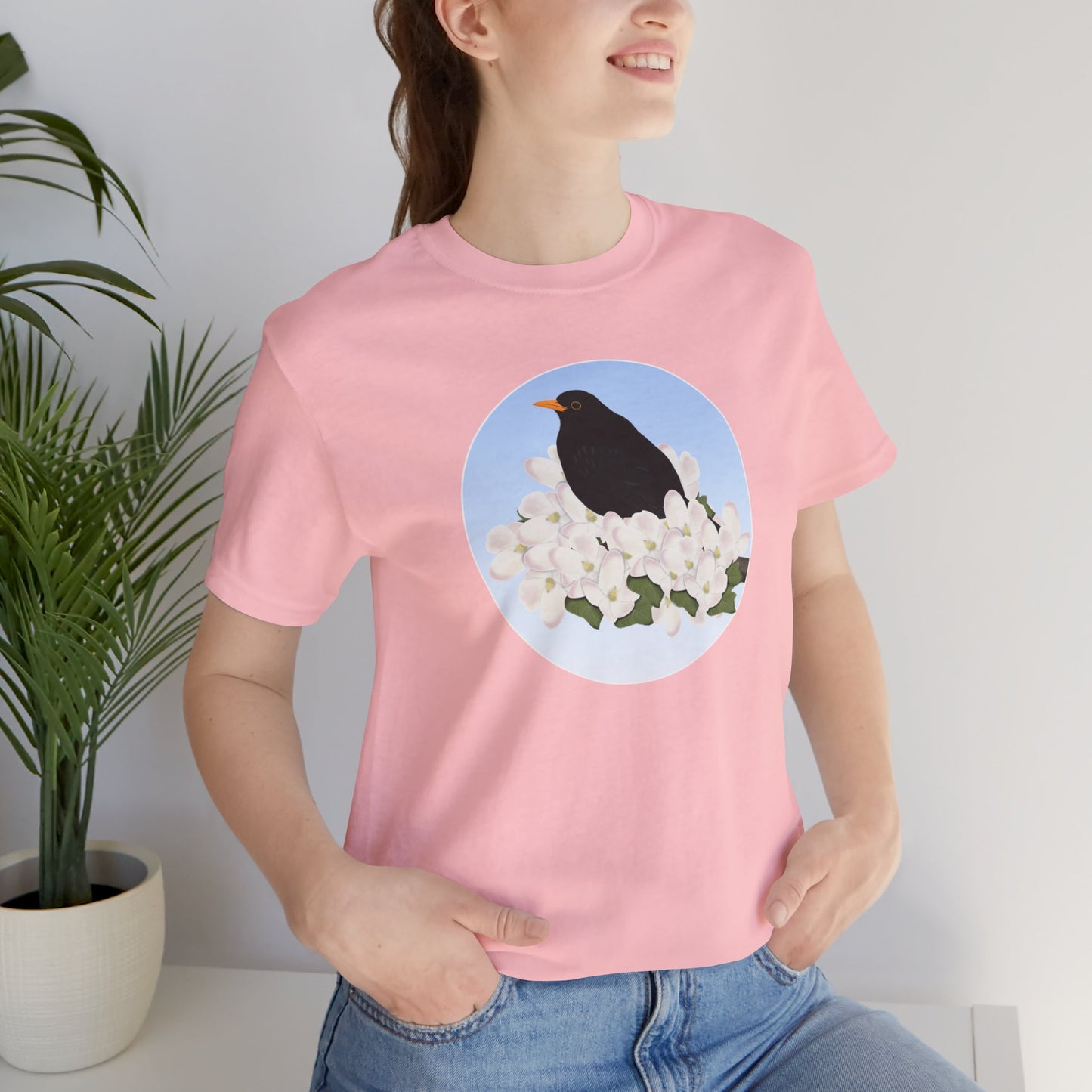 Blackbird and Spring Apple Blossoms Bird T-Shirt