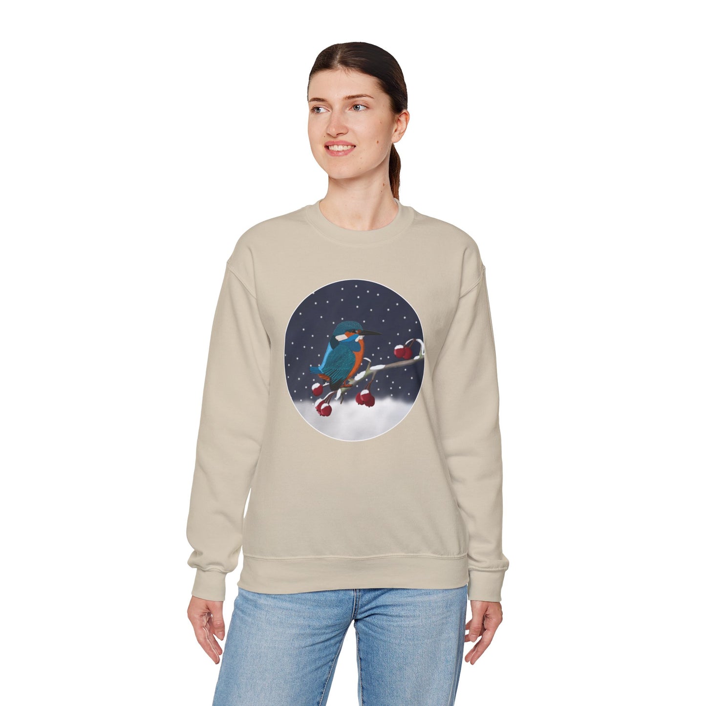 Kingfisher on a Winter Branch Birdwatcher Christmas Bird Sweatshirt