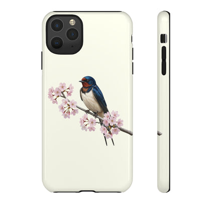 Rauchschwalbe Handyhülle in Cremeweiß | Florales Kirschblüten Vogel-Motiv für iPhone & Google Pixel – animal lover,