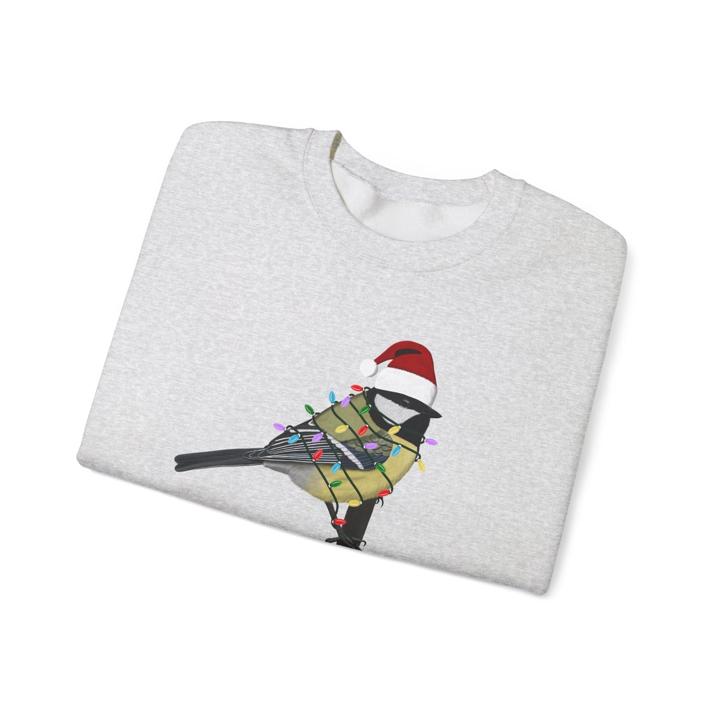 Chickadee with Fairy Lights Santa Claus Christmas Bird Sweatshirt