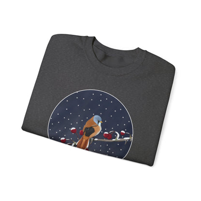 Bearded Reedling on a Winter Branch Birdwatcher Christmas Bird Sweatshirt