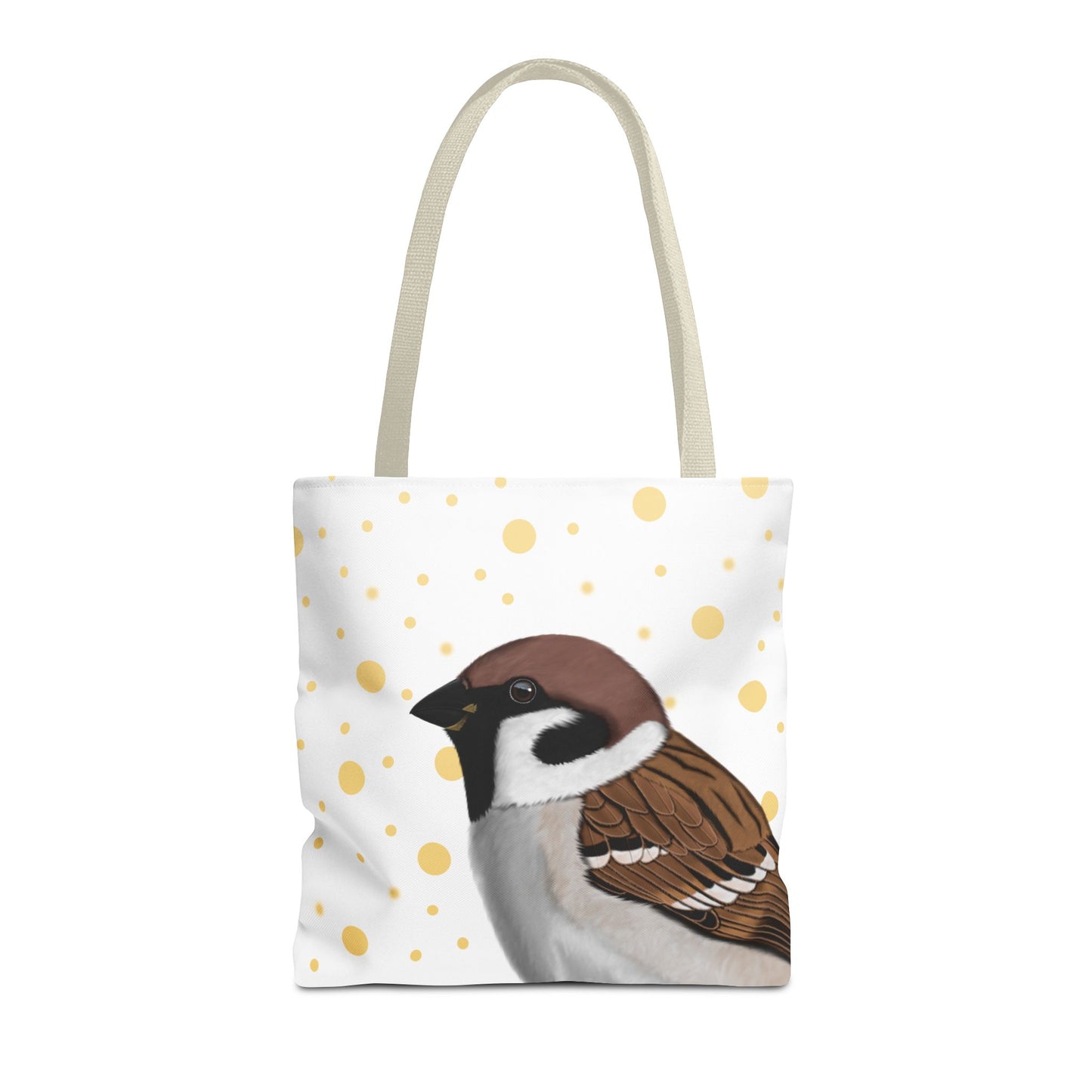 Tree Sparrow Golden Dots Bird Tote Bag 16"x16" White